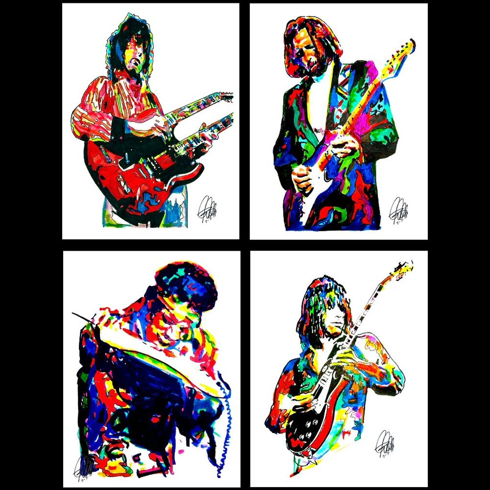 4 Rock Guitar Prints Page Clapton Beck Hendrix Music Poster Wall Art 8.5x11